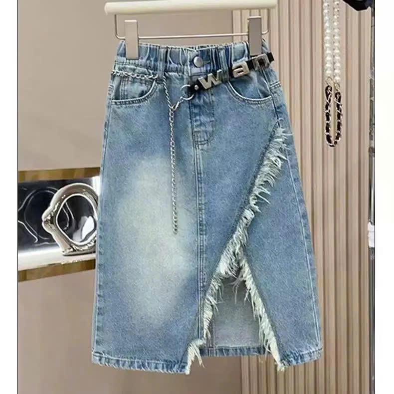 Set Đồ Bé Gái và Mẹ, Áo Croptop Ba Lỗ Ren Dịu Dàng Mix Cùng Chân Váy Jean Dài Xẻ Tà, Năng Động, Cá Tính, Đồ Đôi Mẹ Bé