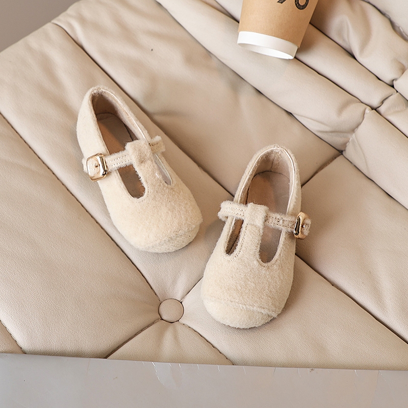 Búp bê bé gái-Giày cổ điển Mary Jane cotton trẻ em ấm áp thanh lịch phù hợp với trẻ 2-8 tuổi