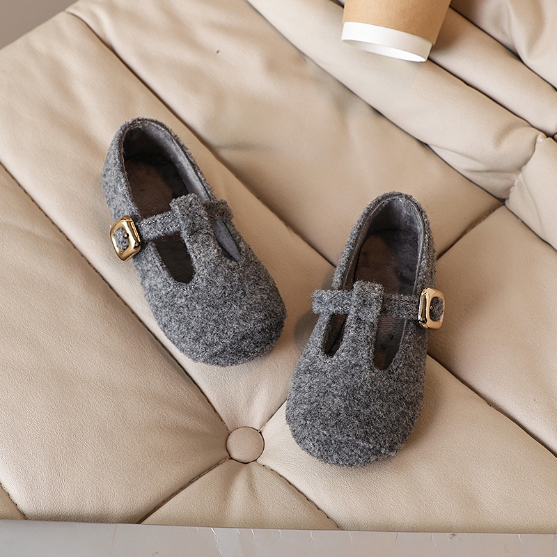 Búp bê bé gái-Giày cổ điển Mary Jane cotton trẻ em ấm áp thanh lịch phù hợp với trẻ 2-8 tuổi