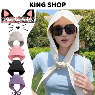 Mũ Trùm Đầu Thắt Nơ Dù Cao Cấp Tai Mèo Xinh Xắn, Nón Che Nắng 3in1 Mềm Thoáng Khí  King Shop N-969