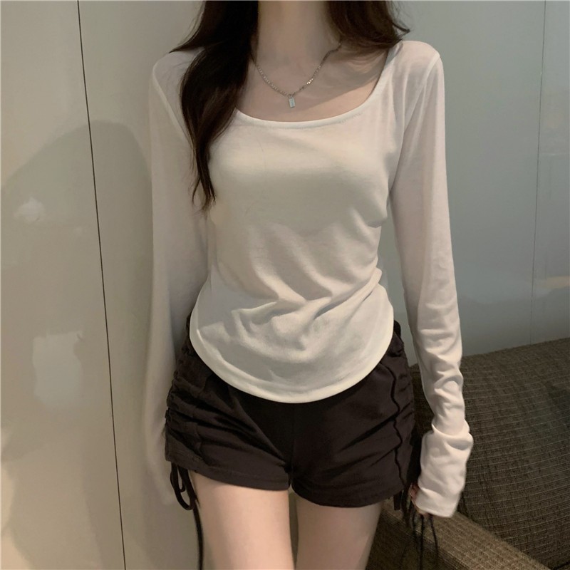 Áo Thun Dài Tay Nữ Ngắn Dáng Ôm 2025 – Cổ U Quyến Rũ, Phong Cách Sweet & Sexy, Mềm Mịn Co Giãn, Dễ Phối Đồ