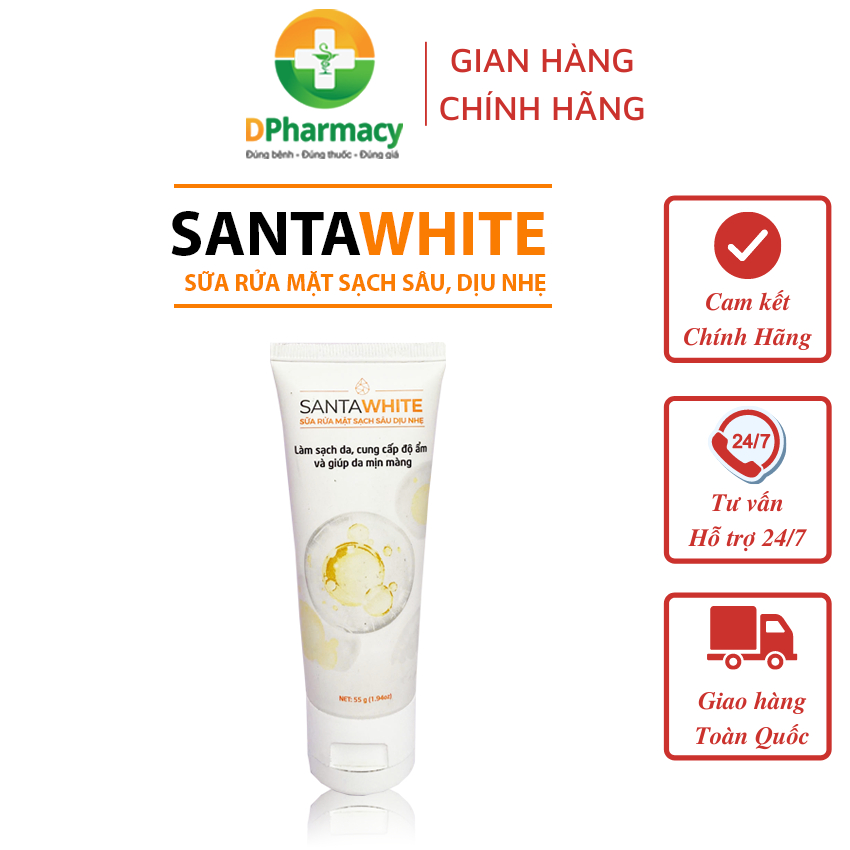 Sữa Rửa Mặt Sạch Sâu Dịu Nhẹ SANTAWHITE, Làm Sạch Sâu Bụi Bẩn,Bã Nhờn, Lớp Trang Điểm, Cấp Ẩm, Mềm