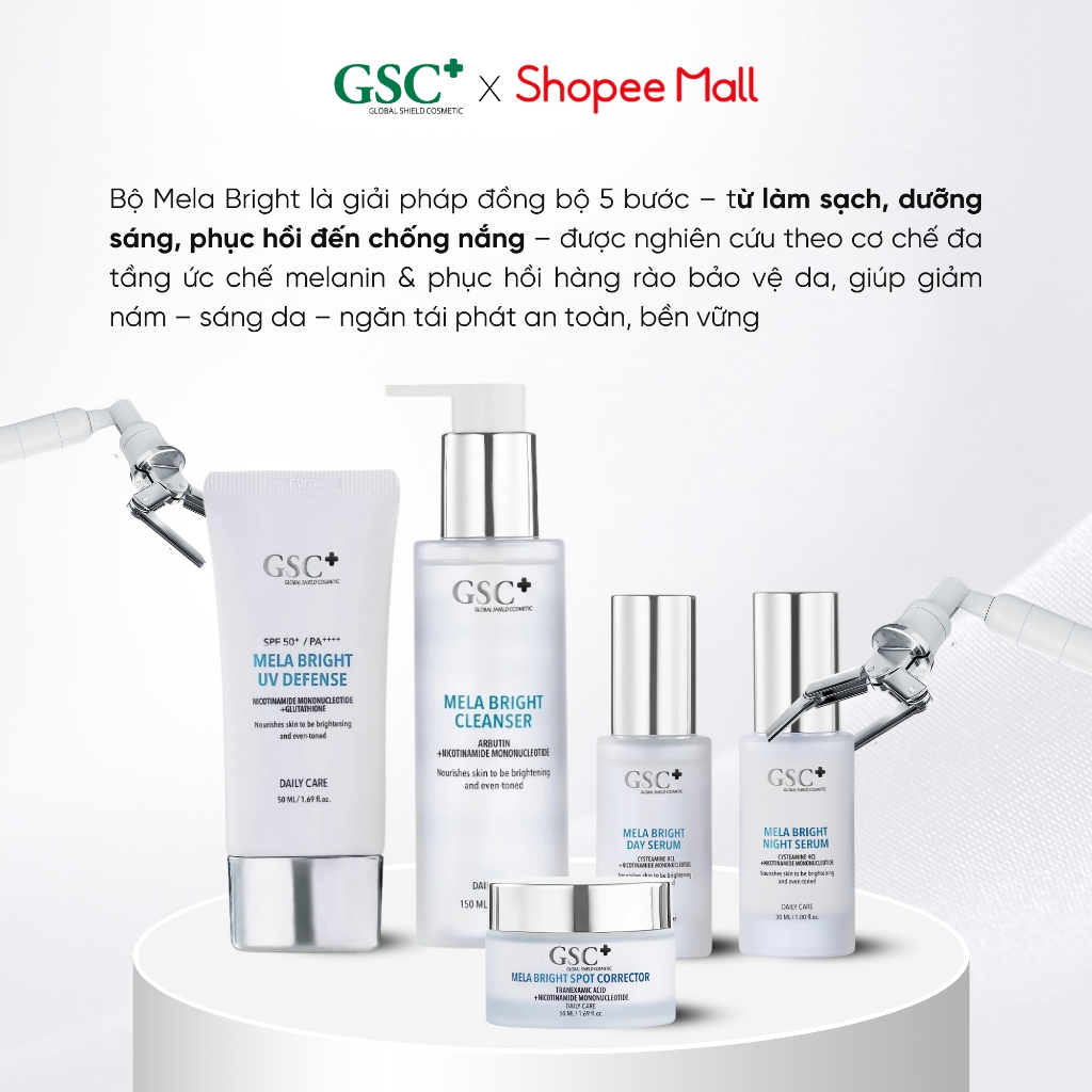 Bộ Sản Phẩm Dưỡng Sáng, Mờ Thâm Nám GSC Mela Bright gồm 5 Sản Phẩm - Ngắn Ngừa Nám Tái Phát - GC100A