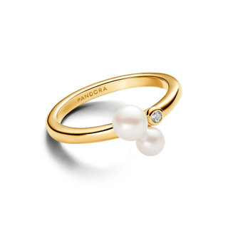 Nhẫn Pandora Timeless Mạ Vàng 14K Đính Ngọc Trai Đôi