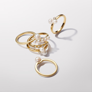 Nhẫn Pandora Timeless Mạ Vàng 14K Đính Ngọc Trai Đôi