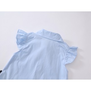 Váy Bé Gái Xanh Da Trời Ngắn Tay Đính Nơ Đen, Đầm Xòe Tầng Bèo Cotton, Chất Liệu Mềm Mịn