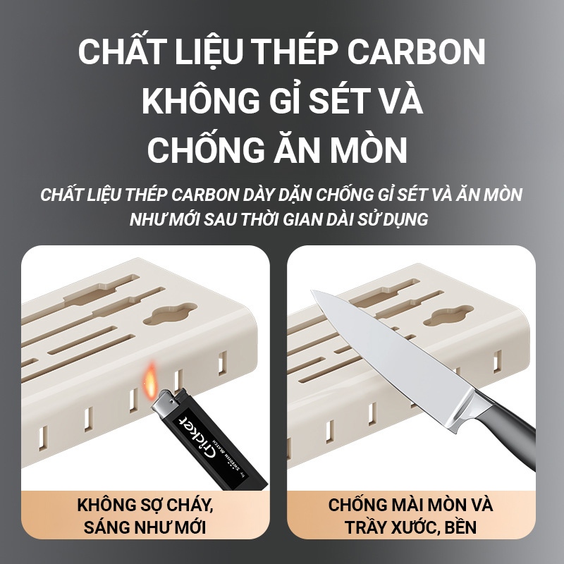 Kaleis Kệ nhà bếp treo tường đa năng, kệ đựng dao đũa muỗng thép carbon, không cần khoan lắp đặt