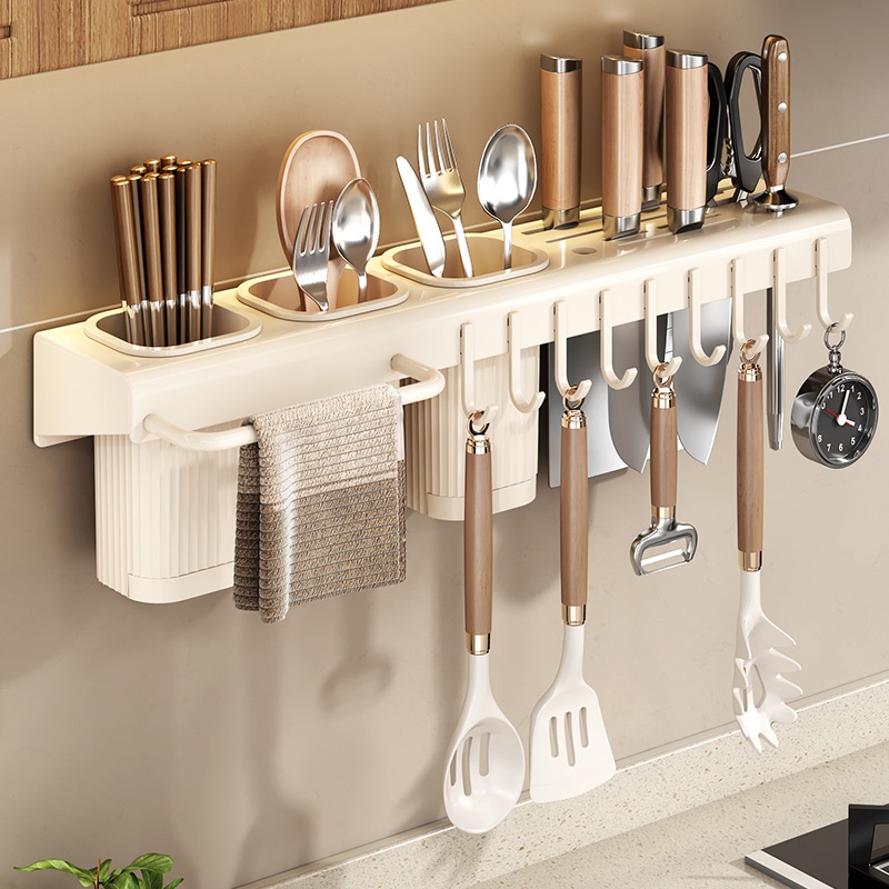 Kaleis Kệ nhà bếp treo tường đa năng, kệ đựng dao đũa muỗng thép carbon, không cần khoan lắp đặt