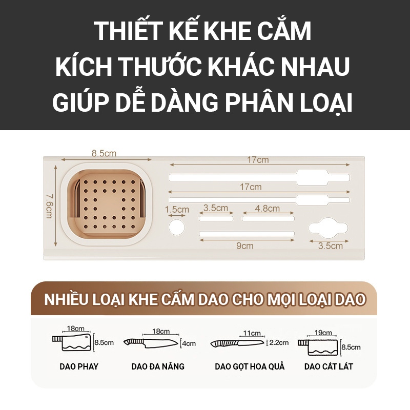 Kaleis Kệ nhà bếp treo tường đa năng, kệ đựng dao đũa muỗng thép carbon, không cần khoan lắp đặt