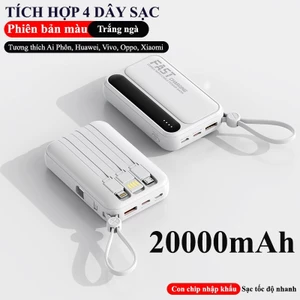 Trắng 20000 mAh Điện thoại di động Công suất lớn Sạc nhanh 4 dây trong 1 cho tất cả các thiết bị