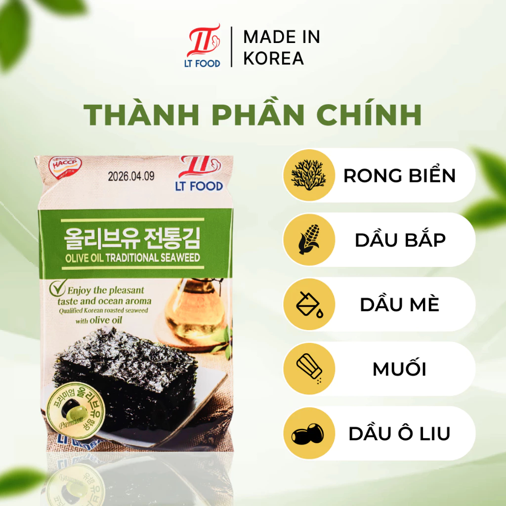 COMBO 18 Gói Rong Biển, Lá Kim Ăn Liền Hàn Quốc  Tẩm Dầu Oliu Không Lo Béo, Rong Biển Ăn Vặt LT Food