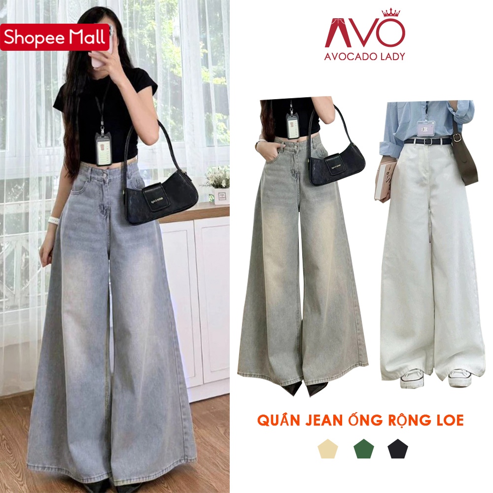 Quần Jean Bò Ống Rộng 37cm Avo Avocado Màu Retro Cạp Cao Siêu Tôn Dáng ống LOE RỘNG đủ size nhiều màu