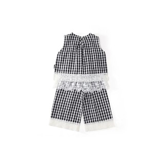 Set Đồ Bé Gái Caro Đen Trắng Dễ Thương, Áo Không Tay Và Quần Lửng Phối Ren Mùa Hè