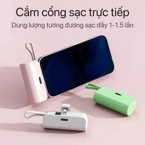 Pin dự phòng mini 5000mAh | Sạc nhanh cắm trực tiếp, tương thích với Android và Apple