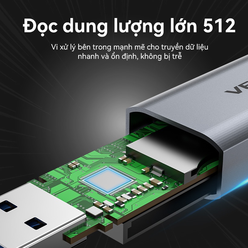 Đầu Đọc Thẻ Nhớ Kép Vention USB 3.0 Type-A & Type-C – Hỗ Trợ Thẻ SD/TF, Tốc Độ Cao, Thiết Kế Hợp Kim Nhôm Sang Trọng