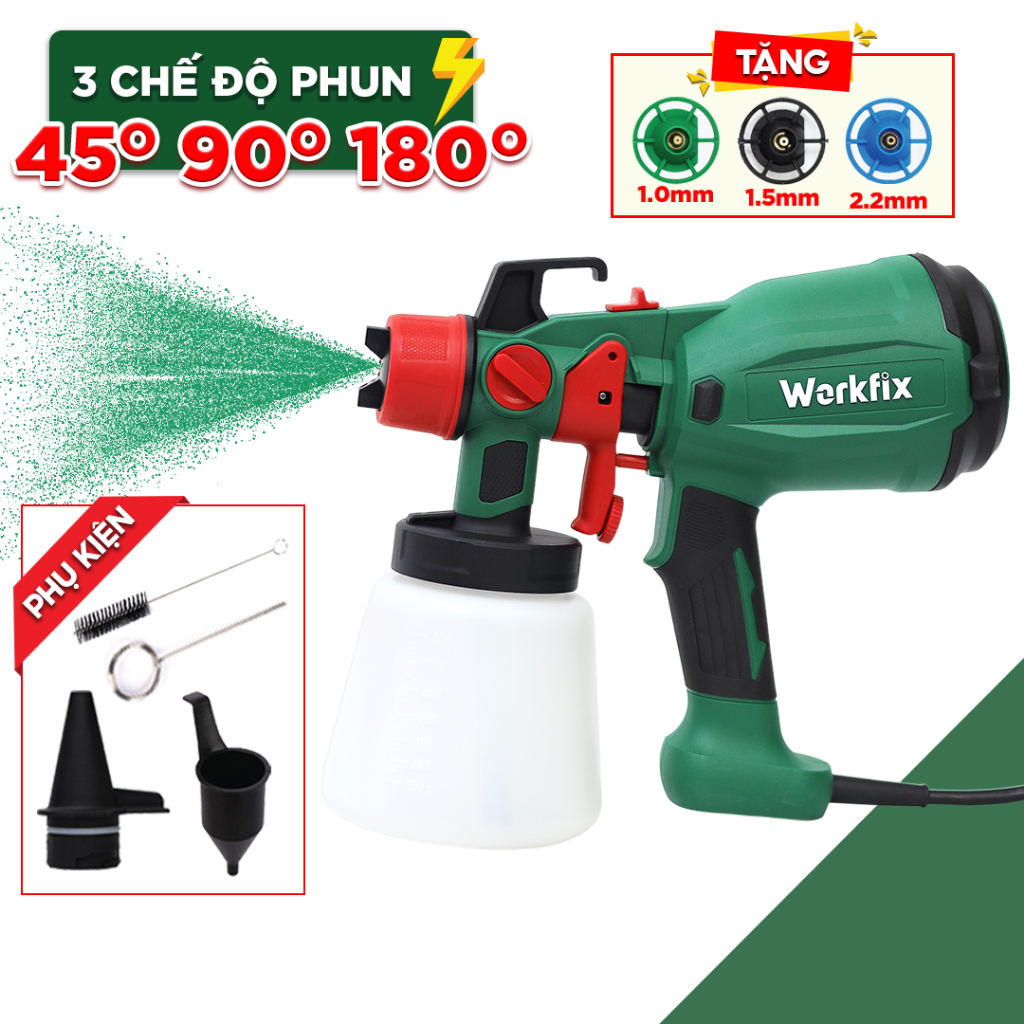 [NEW] Máy Phun Sơn điện Workfix 800ml WF-SPS800, Phun Sơn 600W Cực Mượt, Tặng 3 Béc Phun 1.0/ 1.5/ 2.2 mm