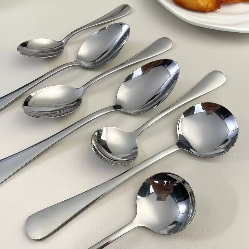 Bộ 6 Cái Muỗng Thìa Inox KOOBEE – 5 Size Miệng Thon & 5 Size Miệng Tròn, Chống Trượt, Sáng Bóng, Dày Dặn Cao Cấp 1010