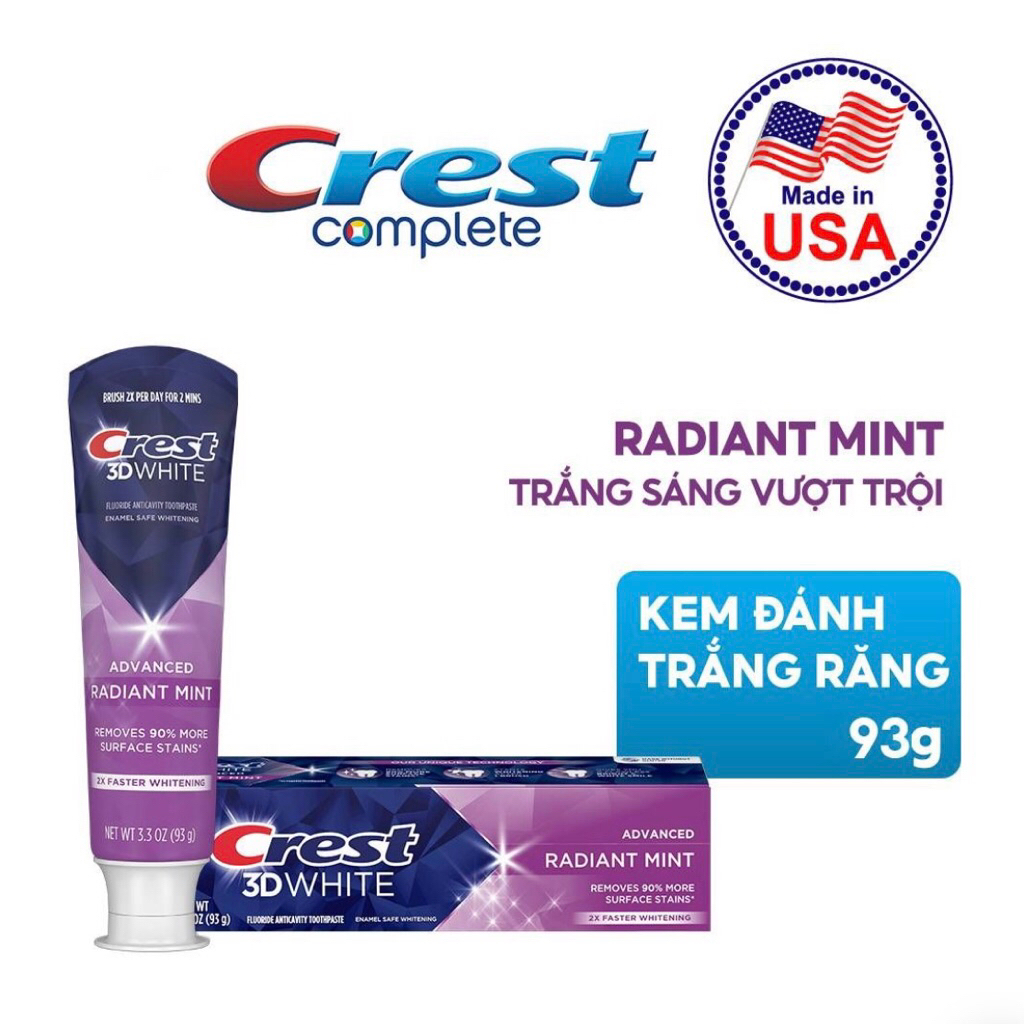 Kem Đánh Trắng Răng Crest 3D White Radiant Mint 93G