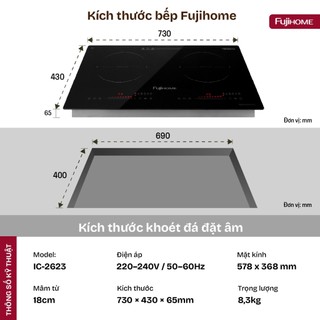 Bếp Từ Âm Đôi Fujihome IC2623 – Thiết Kế Hiện Đại, Công Suất Cao