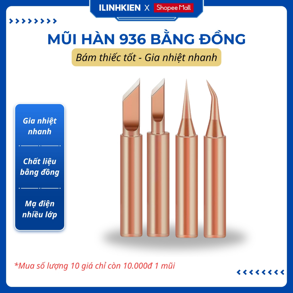 Mũi hàn 900M đồng, mũi hàn 936 bằng đồng bám thiếc tốt gia nhiệt nhanh chất lượng tốt ILinhkien