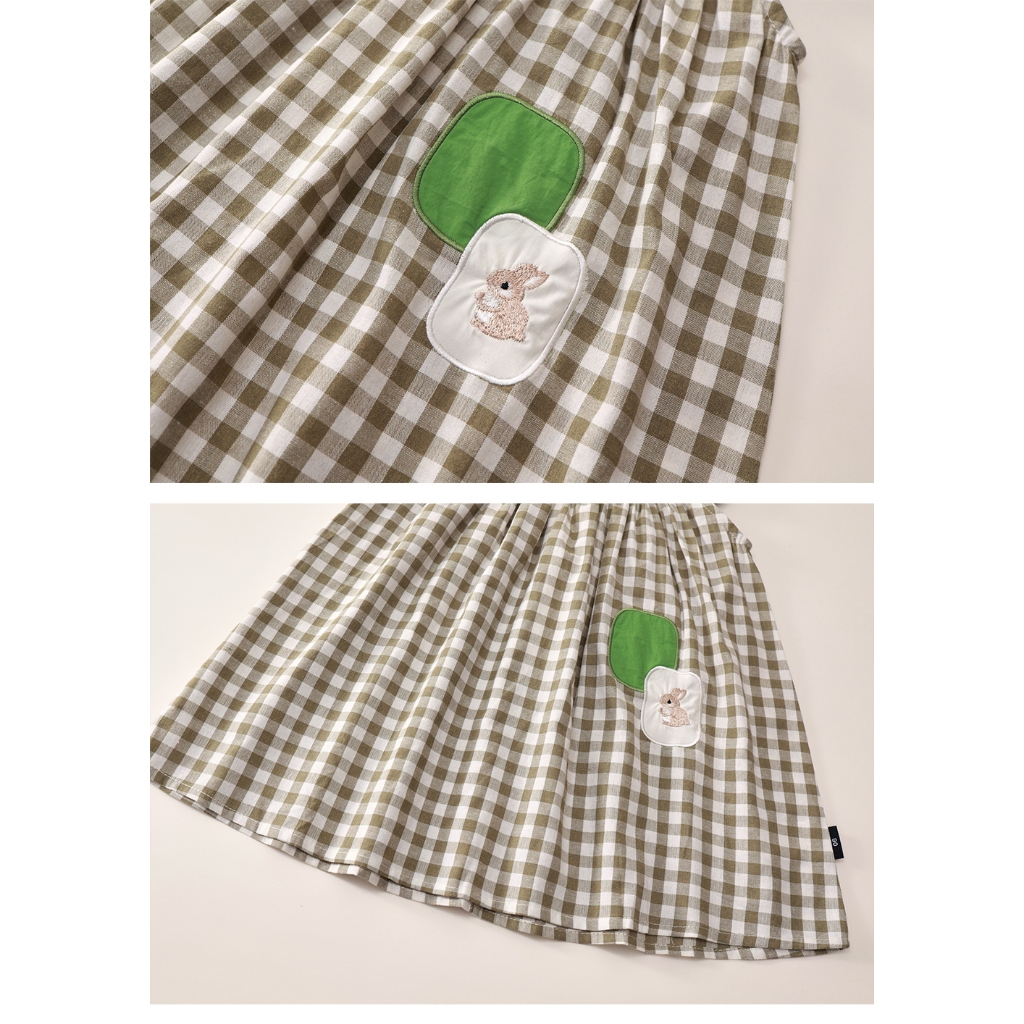 Váy Bé Gái Hania Kids Dáng Chữ A Phối Kẻ Caro Màu Đen Thêu Thỏ Con Dễ Thương Trước Ngực