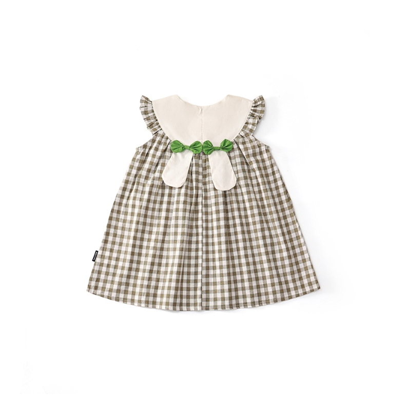 Váy Bé Gái Hania Kids Dáng Chữ A Phối Kẻ Caro Màu Đen Thêu Thỏ Con Dễ Thương Trước Ngực