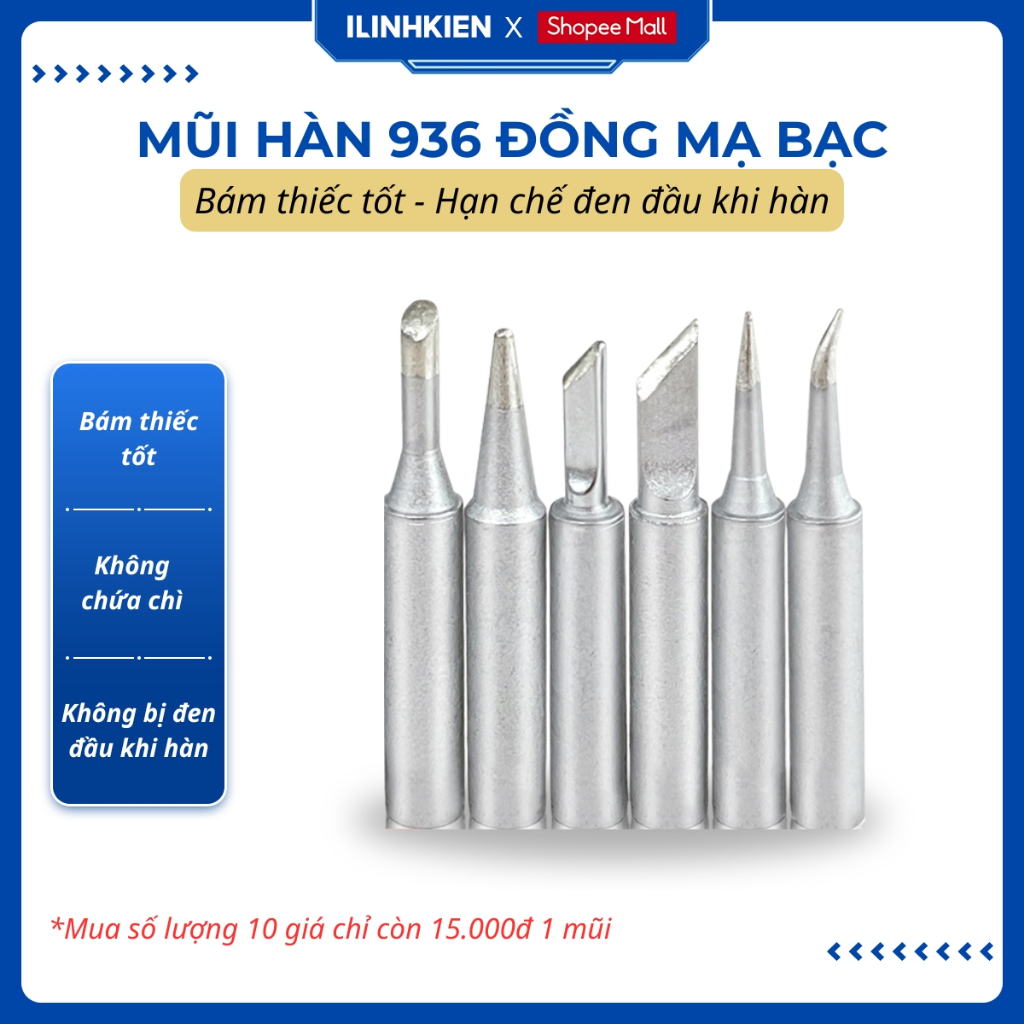 Mũi hàn 900M, mũi hàn 936 XỊN không chứa chì dùng cho mỏ hàn 936/937 908 hạn chế tình trạng đen đầu khi hàn ILinhkien