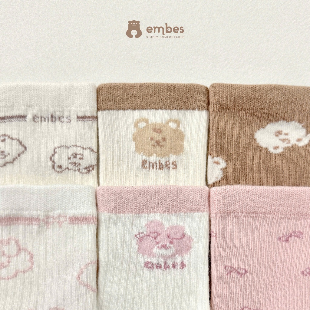 Tất Cho Bé Embes, Set 3 Đôi Vớ Chống Trơn Chất Cotton Mềm Mại Co Giãn Cho Bé Trai Bé Gái Từ 1-4 Tuổi