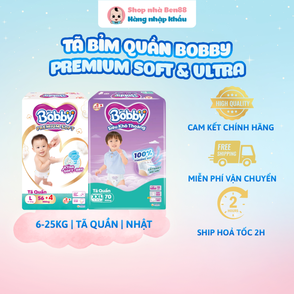 [MUA LÀ CÓ QUÀ] Tã Bỉm Quần Bobby Soft Premium Mẫu Mới, Êm Mềm (M60+4 ...