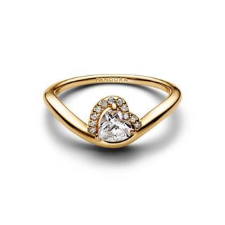 Nhẫn Pandora Phủ Vàng 14K Lượn Sóng Đính Đá Trái Tim