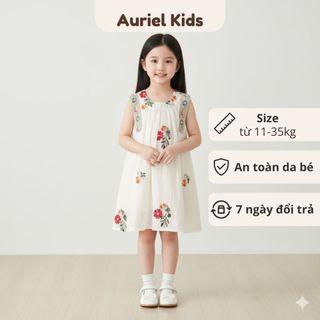 Váy Bé Gái Tiểu Thư Trắng Thêu Hoa, Phong Cách Dễ Thương, Chất Liệu Mềm Mịn Cho Mùa Hè