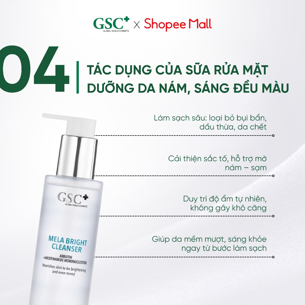 Sữa Rửa Mặt Dưỡng Sáng Chuẩn Hàn GSC Mela Bright 150ml – Dành Cho Da Không Đều Màu Giảm Thâm Nám - GC093A