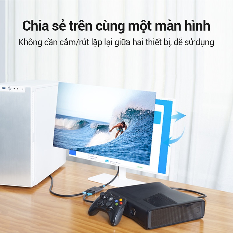 Bộ Chuyển Mạch HDMI 4k Hai Chiều Vention AFU – 2 Cổng, Hợp Kim Nhôm Cao Cấp, Hỗ Trợ Độ Phân Giải 4K@60Hz