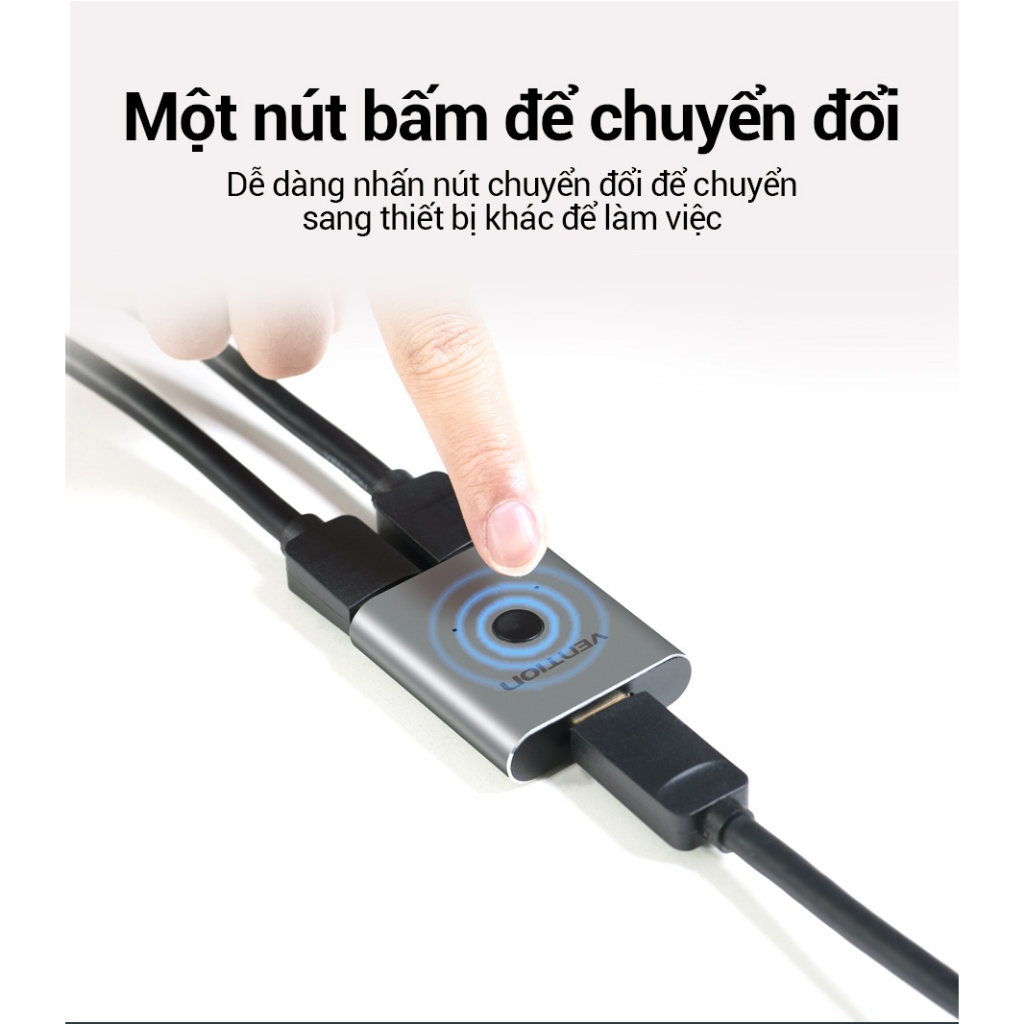 Bộ Chuyển Mạch HDMI 4k Hai Chiều Vention AFU – 2 Cổng, Hợp Kim Nhôm Cao Cấp, Hỗ Trợ Độ Phân Giải 4K@60Hz