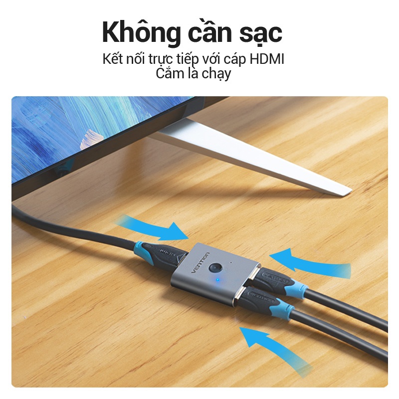 Bộ Chuyển Mạch HDMI 4k Hai Chiều Vention AFU – 2 Cổng, Hợp Kim Nhôm Cao Cấp, Hỗ Trợ Độ Phân Giải 4K@60Hz