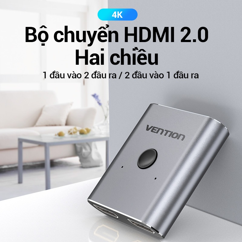 Bộ Chuyển Mạch HDMI 4k Hai Chiều Vention AFU – 2 Cổng, Hợp Kim Nhôm Cao Cấp, Hỗ Trợ Độ Phân Giải 4K@60Hz
