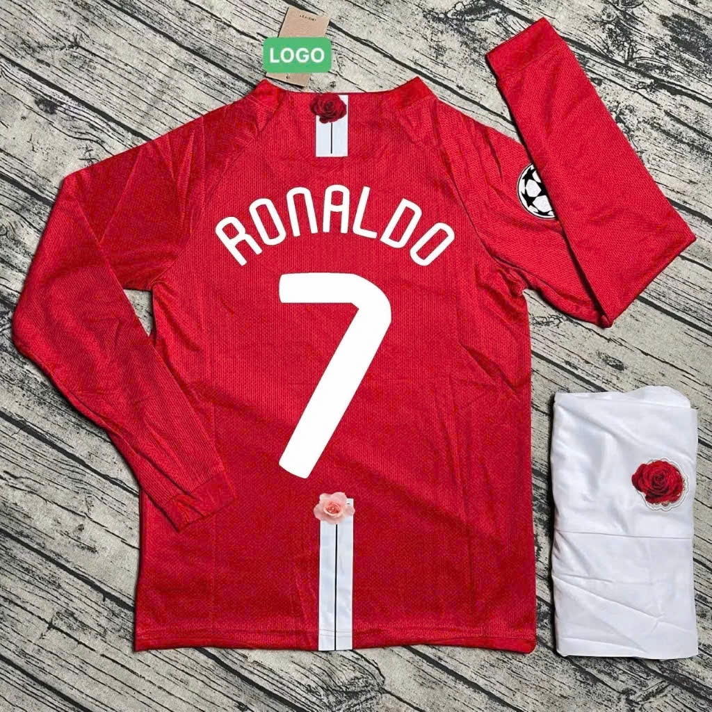 Quần Áo Bóng Đá CLB MU ĐỎ DÀI TAY AIG RONALDO - HÀNG IN SẴN SỐ  -   Vải Thái Chuẩn Mẫu Thi Đấu,