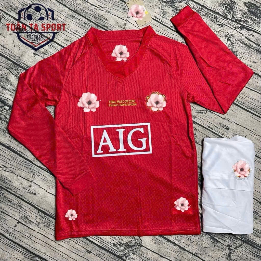 Quần Áo Bóng Đá CLB MU ĐỎ DÀI TAY AIG RONALDO - HÀNG IN SẴN SỐ  -   Vải Thái Chuẩn Mẫu Thi Đấu,