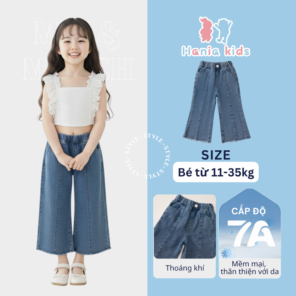 Quần Jean Bé Gái Hania Kids Ống Suông, Chất Jean Mềm, Dễ Mặc Đi Học Đi Chơi