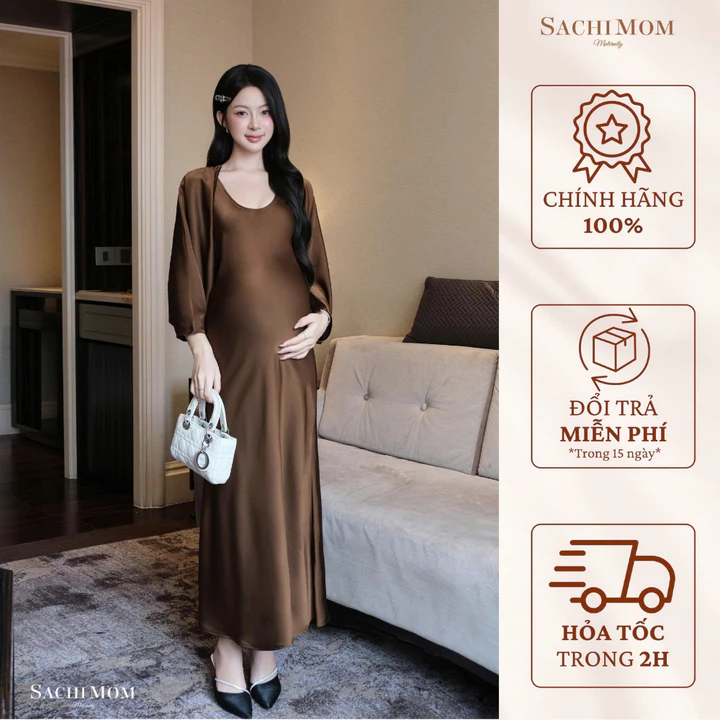 ĐẦM BẦU YONNA 2 MÓN ĐI TIỆC / DẠO PHỐ – ĐẦM 2 DÂY KÈM ÁO KHOÁC DÀI TAY – ĐẦM BẦU SACHIMOM