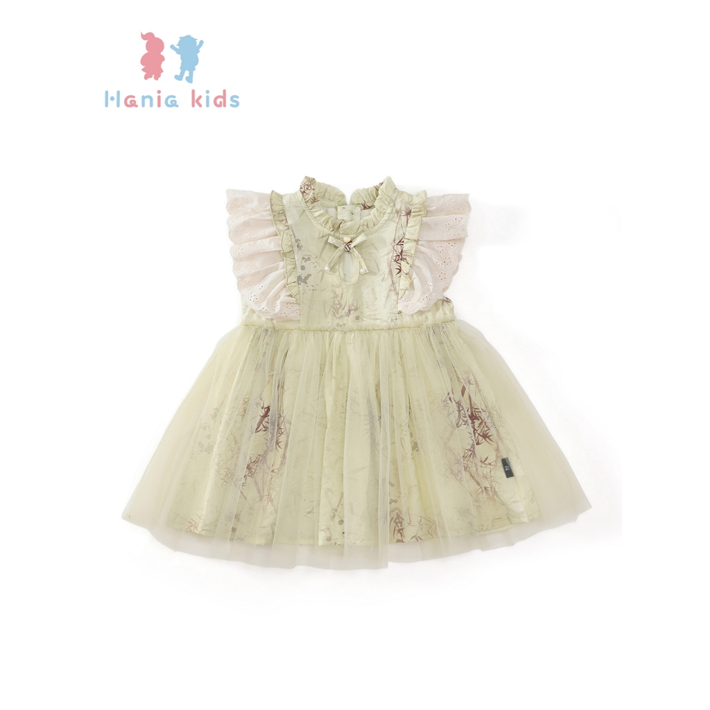 Váy Công Chúa Bé Gái Hania Kids Dáng Xòe Bồng Bềnh Cánh Tiên, Phối Nơ Xinh Xắn, Phong Cách Tiểu Thư