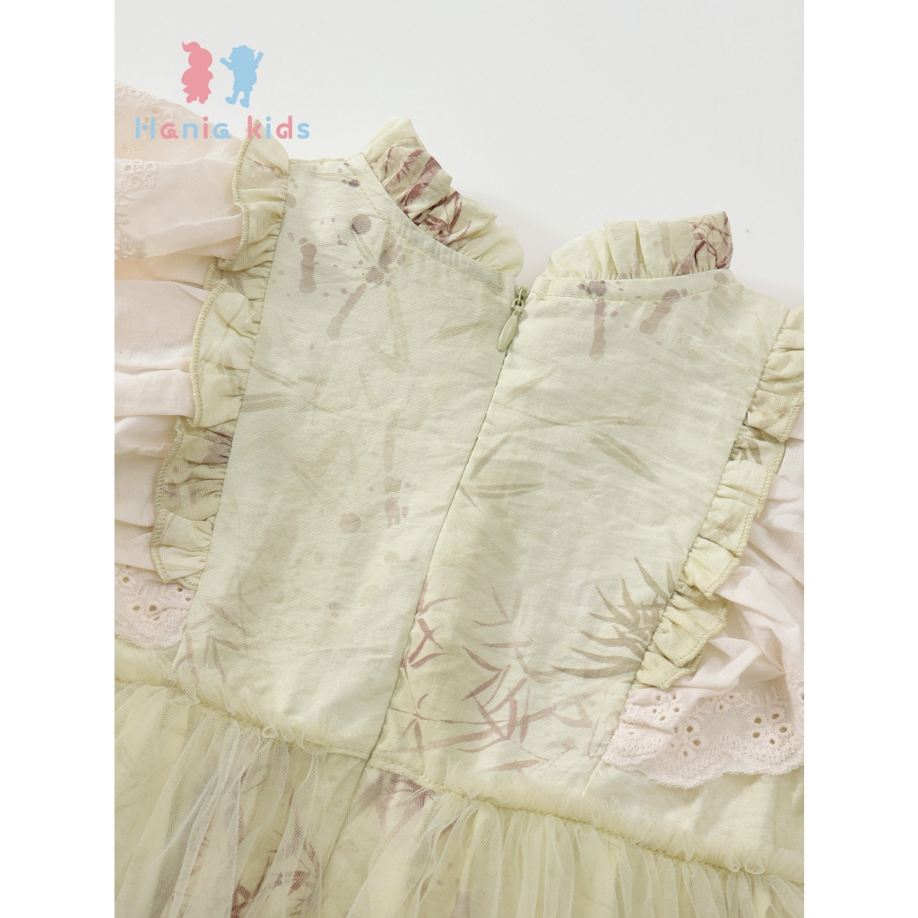 Váy Công Chúa Bé Gái Hania Kids Dáng Xòe Bồng Bềnh Cánh Tiên, Phối Nơ Xinh Xắn, Phong Cách Tiểu Thư
