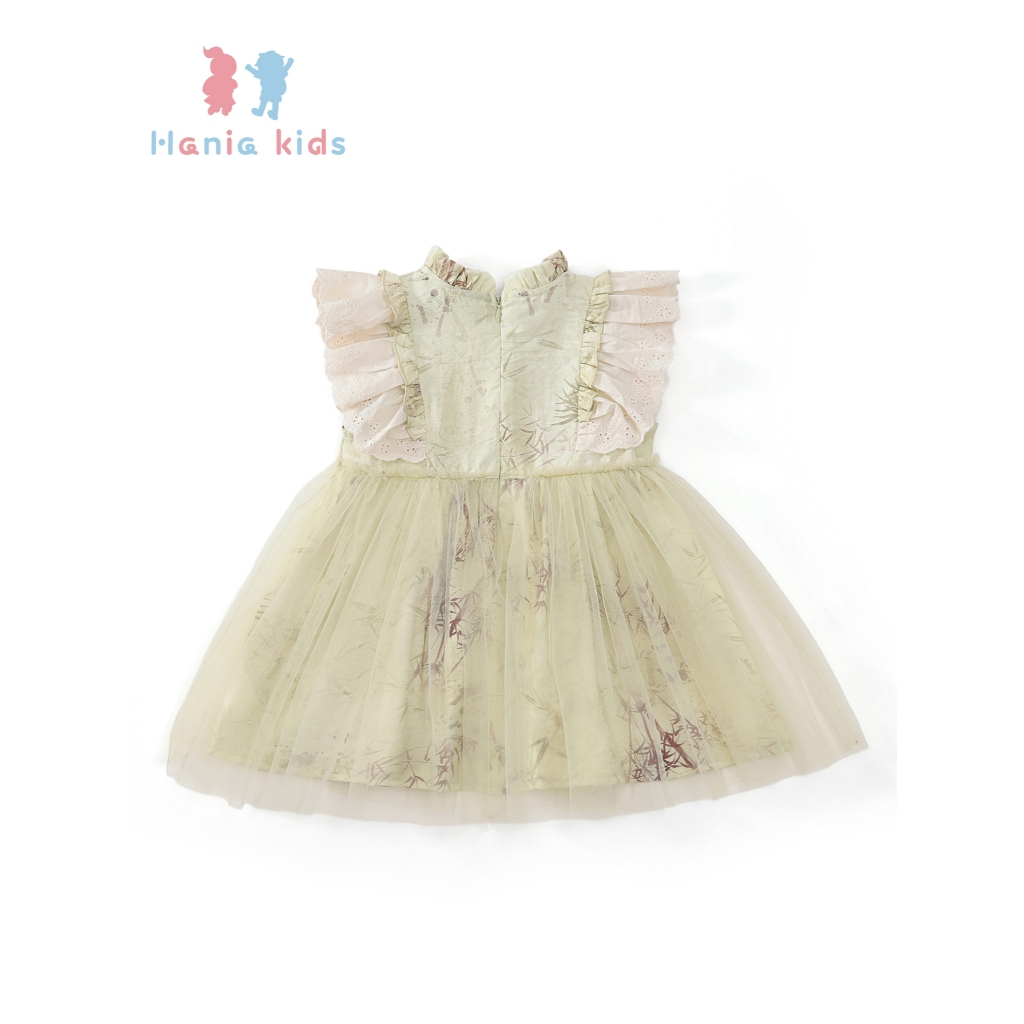Váy Công Chúa Bé Gái Hania Kids Dáng Xòe Bồng Bềnh Cánh Tiên, Phối Nơ Xinh Xắn, Phong Cách Tiểu Thư