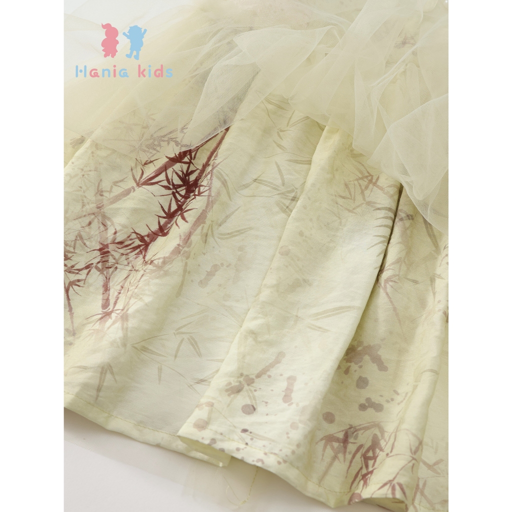 Váy Công Chúa Bé Gái Hania Kids Dáng Xòe Bồng Bềnh Cánh Tiên, Phối Nơ Xinh Xắn, Phong Cách Tiểu Thư