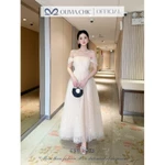 Váy Dự Tiệc Cao Cấp OLIVIA.CHIC Chất Ren Phối Lưới,Đầm Maxi Trễ Vai Thắt Eo Chân Váy Nhiều Tầng Xòe Bồng Nữ Tính T170-SX — ảnh 4