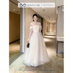 Váy Dự Tiệc Cao Cấp OLIVIA.CHIC Chất Ren Phối Lưới,Đầm Maxi Trễ Vai Thắt Eo Chân Váy Nhiều Tầng Xòe Bồng Nữ Tính T170-SX — ảnh 6