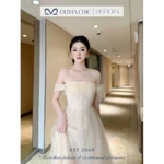 Váy Dự Tiệc Cao Cấp OLIVIA.CHIC Chất Ren Phối Lưới,Đầm Maxi Trễ Vai Thắt Eo Chân Váy Nhiều Tầng Xòe Bồng Nữ Tính T170-SX — ảnh 7