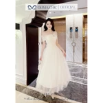 Váy Dự Tiệc Cao Cấp OLIVIA.CHIC Chất Ren Phối Lưới, Đầm Maxi Trễ Vai Đính Đá, Dáng Chiết Eo Xòe Nhiều Tầng T40-SX — ảnh 6