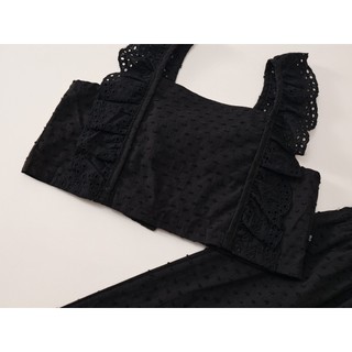Set Bộ Bé Gái Áo Croptop Dây Rút Phối Ren Và Quần Ống Rộng Thoáng Mát Mùa Hè