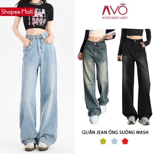Quần Jeans Bò Ống Suông Rộng Wash RETRO Avo Avocado Cạp Cao Tôn Dáng Dài Wash Ống Rộng Tôn Dáng Nam Nữ